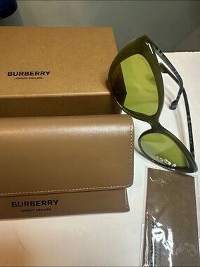 Burberry Olive Green Cat-Eye Sunglasses with Tan Case